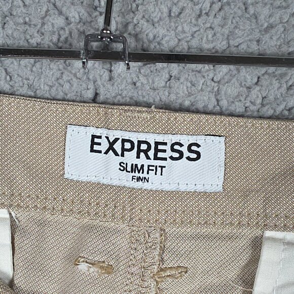 Express Pants Mens Size 34x30 Beige Khaki Slim Fit Finn Lightweight Canvas Chino - Picture 9 of 11